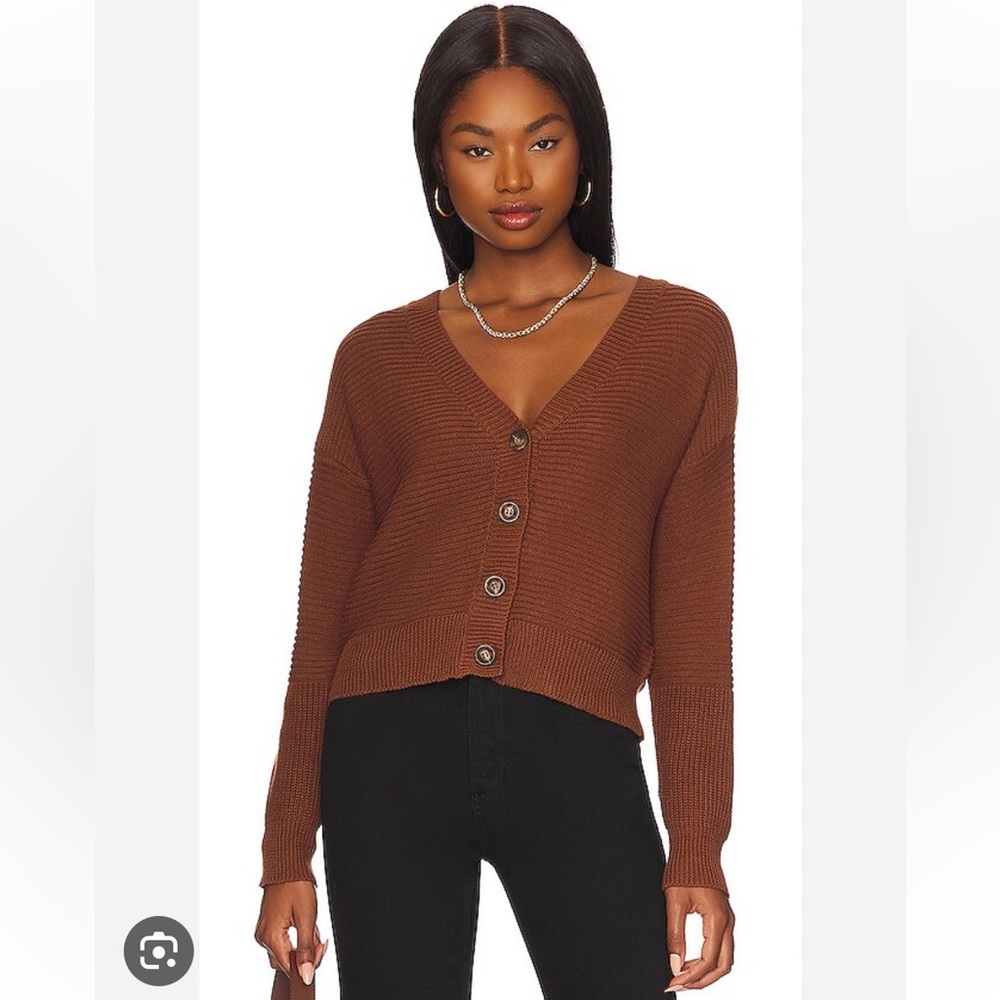 ALL THE WAYS Harper Deep V Cardigan in Chocolate (Revolve)